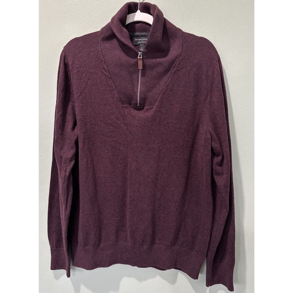 Banana Republic Sweater Mens Sz L Silk Cashmere Blend 3/4 Zip Mockneck Maroon​​​